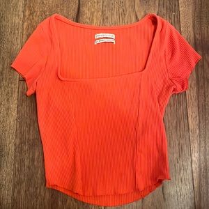 Urban Outfitters ribbed square neck top orange/red
